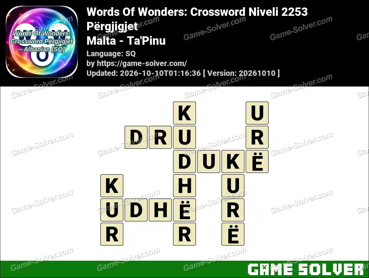 Words Of Wonders: Crossword Niveli 2253 Përgjigjet – Malta – Ta’Pinu
